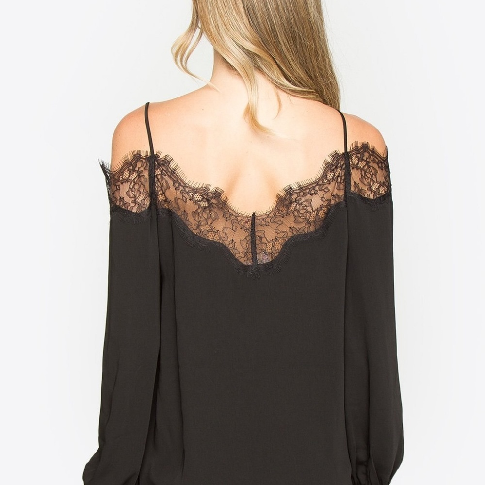 Black Lace Trim Blouse - Picture 3 of 5